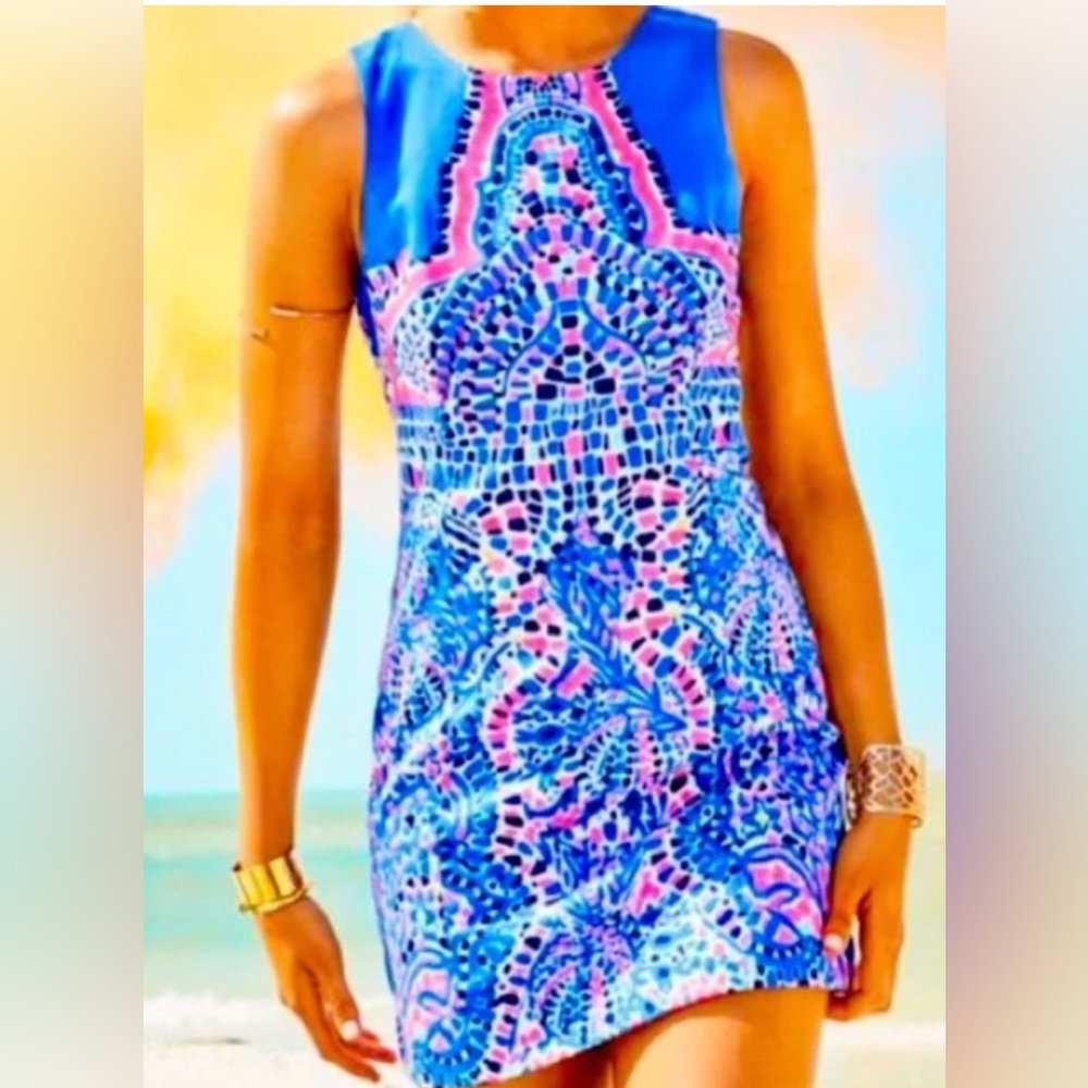 Lilly Pulitzer Tic Tac Tile Mila Shift Dress Sz 0 Blue/Pink